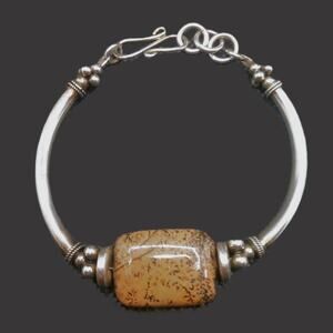 Artisan Picture Jasper Bangle Bracelet Sterling Silver Cuff Adjustable Unisex